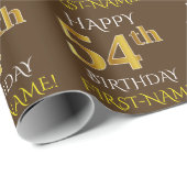 Bruin, Faux Gold "HAPPY 54th BIRTHDAY" Cadeaupapier (Rol Hoek)