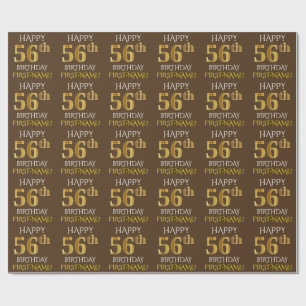 Bruin, Faux Gold "HAPPY 56th BIRTHDAY" Cadeaupapier