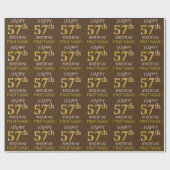 Bruin, Faux Gold "HAPPY 57th BIRTHDAY" Cadeaupapier (Vlak)