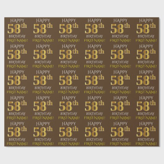 Bruin, Faux Gold "HAPPY 58th BIRTHDAY" Cadeaupapier (Vlak)
