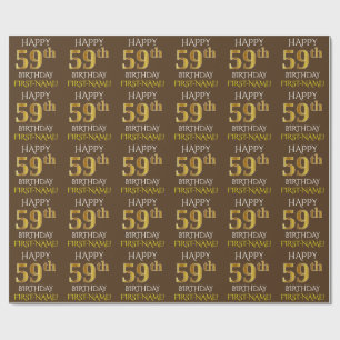 Bruin, Faux Gold "HAPPY 59th BIRTHDAY" Cadeaupapier