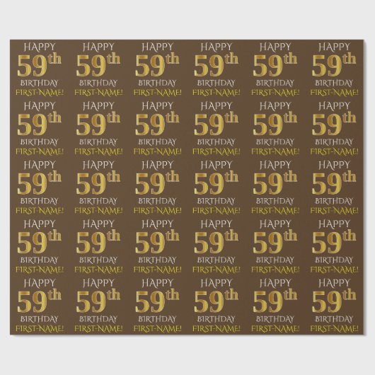 Bruin, Faux Gold "HAPPY 59th BIRTHDAY" Cadeaupapier (Vlak)