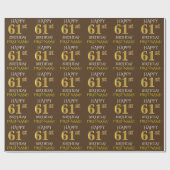 Bruin, Faux Gold "HAPPY 61st BIRTHDAY" Cadeaupapier (Vlak)