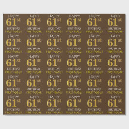 Bruin, Faux Gold "HAPPY 61st BIRTHDAY" Cadeaupapier