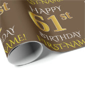 Bruin, Faux Gold "HAPPY 61st BIRTHDAY" Cadeaupapier (Rol Hoek)