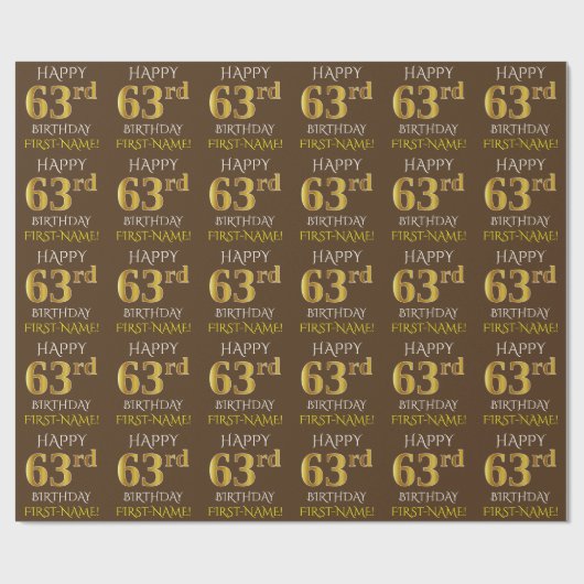 Bruin, Faux Gold "HAPPY 63rd BIRTHDAY" Cadeaupapier (Vlak)