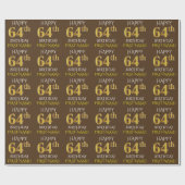 Bruin, Faux Gold "HAPPY 64th BIRTHDAY" Cadeaupapier (Vlak)