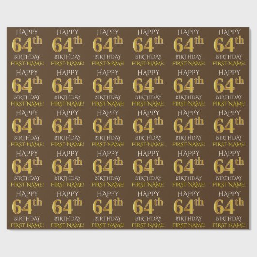 Bruin, Faux Gold "HAPPY 64th BIRTHDAY" Cadeaupapier (Vlak)