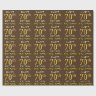 Bruin, Faux Gold "HAPPY 70th BIRTHDAY" Cadeaupapier