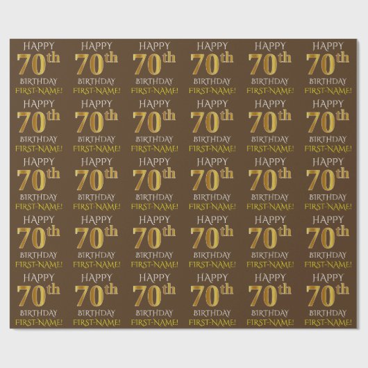 Bruin, Faux Gold "HAPPY 70th BIRTHDAY" Cadeaupapier (Vlak)