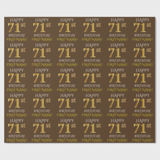 Bruin, Faux Gold "HAPPY 71st BIRTHDAY" Cadeaupapier (Vlak)