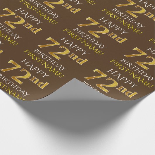 Bruin, Faux Gold "HAPPY 72nd BIRTHDAY" Cadeaupapier (Hoek)