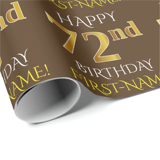 Bruin, Faux Gold "HAPPY 72nd BIRTHDAY" Cadeaupapier (Rol Hoek)