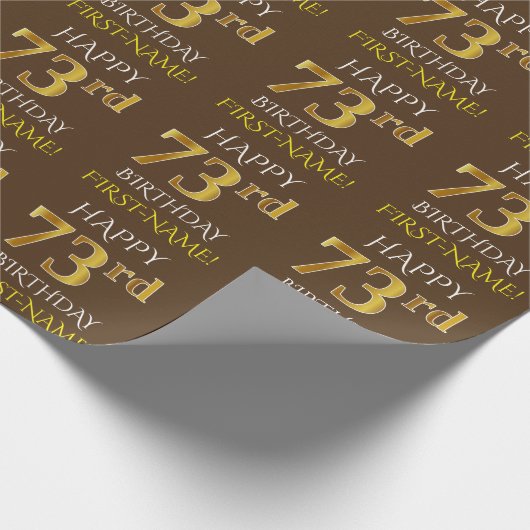 Bruin, Faux Gold "HAPPY 73rd BIRTHDAY" Cadeaupapier (Hoek)