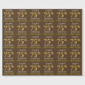 Bruin, Faux Gold "HAPPY 75th BIRTHDAY" Cadeaupapier (Vlak)