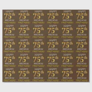 Bruin, Faux Gold "HAPPY 75th BIRTHDAY" Cadeaupapier