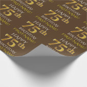 Bruin, Faux Gold "HAPPY 75th BIRTHDAY" Cadeaupapier (Hoek)