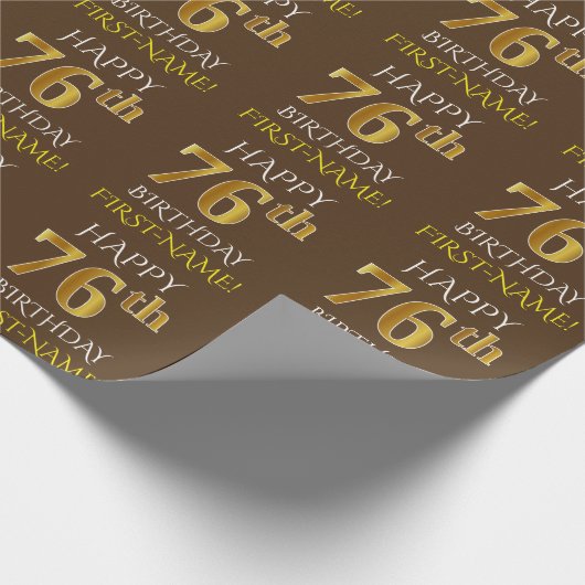 Bruin, Faux Gold "HAPPY 76th BIRTHDAY" Cadeaupapier (Hoek)