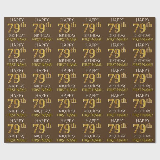 Bruin, Faux Gold "HAPPY 79th BIRTHDAY" Cadeaupapier (Vlak)
