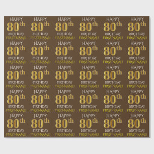 Bruin, Faux Gold "HAPPY 80th BIRTHDAY" Cadeaupapier