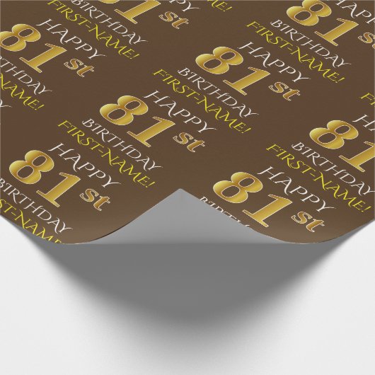 Bruin, Faux Gold "HAPPY 81st BIRTHDAY" Cadeaupapier (Hoek)