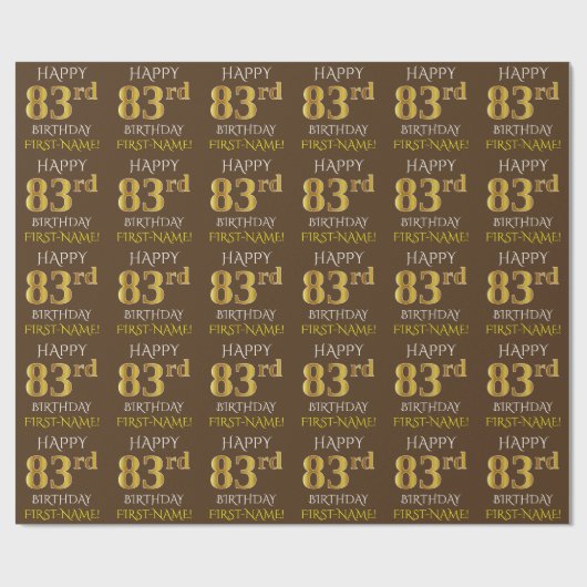 Bruin, Faux Gold "HAPPY 83rd BIRTHDAY" Cadeaupapier (Vlak)