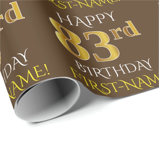 Bruin, Faux Gold "HAPPY 83rd BIRTHDAY" Cadeaupapier (Rol Hoek)