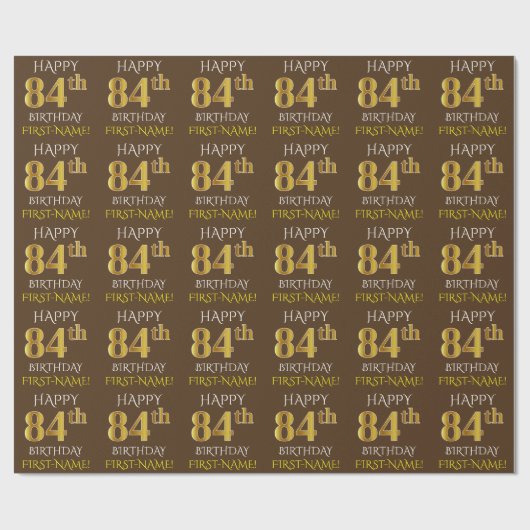 Bruin, Faux Gold "HAPPY 84th BIRTHDAY" Cadeaupapier (Vlak)