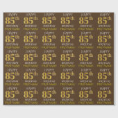 Bruin, Faux Gold "HAPPY 85th BIRTHDAY" Cadeaupapier (Vlak)