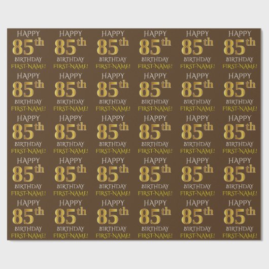Bruin, Faux Gold "HAPPY 85th BIRTHDAY" Cadeaupapier (Vlak)