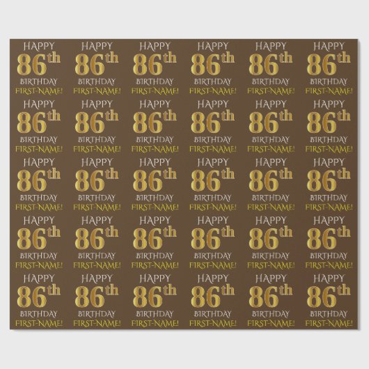 Bruin, Faux Gold "HAPPY 86th BIRTHDAY" Cadeaupapier (Vlak)