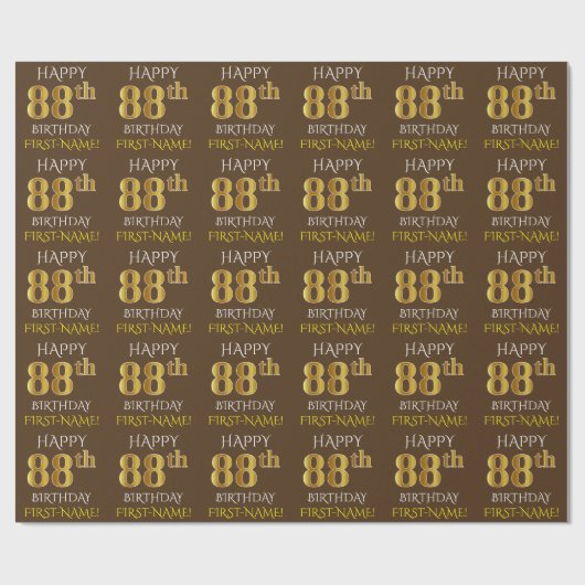 Bruin, Faux Gold "HAPPY 88th BIRTHDAY" Cadeaupapier (Vlak)
