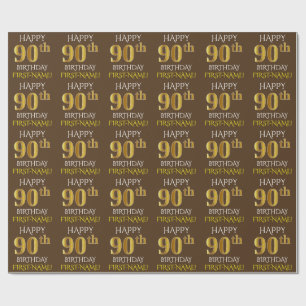 Bruin, Faux Gold "HAPPY 90th BIRTHDAY" Cadeaupapier