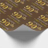 Bruin, Faux Gold "HAPPY 90th BIRTHDAY" Cadeaupapier (Hoek)