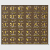 Bruin, Faux Gold "HAPPY 91st BIRTHDAY" Cadeaupapier (Vlak)