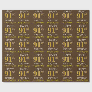 Bruin, Faux Gold "HAPPY 91st BIRTHDAY" Cadeaupapier
