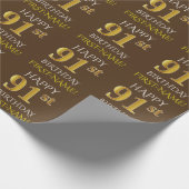 Bruin, Faux Gold "HAPPY 91st BIRTHDAY" Cadeaupapier (Hoek)