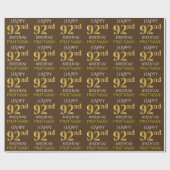 Bruin, Faux Gold "HAPPY 92nd BIRTHDAY" Cadeaupapier (Vlak)