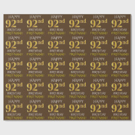 Bruin, Faux Gold "HAPPY 92nd BIRTHDAY" Cadeaupapier