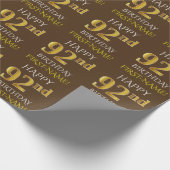 Bruin, Faux Gold "HAPPY 92nd BIRTHDAY" Cadeaupapier (Hoek)