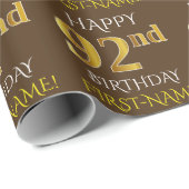 Bruin, Faux Gold "HAPPY 92nd BIRTHDAY" Cadeaupapier (Rol Hoek)