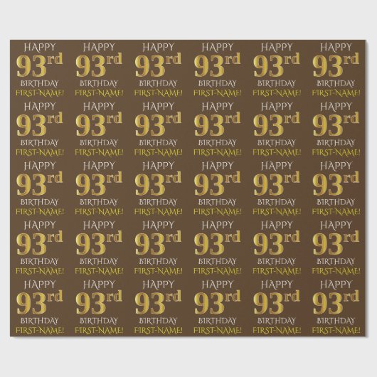Bruin, Faux Gold "HAPPY 93rd BIRTHDAY" Cadeaupapier (Vlak)