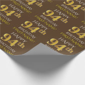 Bruin, Faux Gold "HAPPY 94th BIRTHDAY" Cadeaupapier (Hoek)