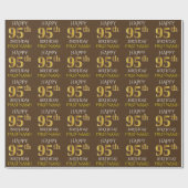 Bruin, Faux Gold "HAPPY 95th BIRTHDAY" Cadeaupapier (Vlak)