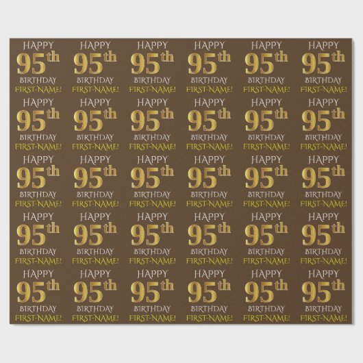 Bruin, Faux Gold "HAPPY 95th BIRTHDAY" Cadeaupapier (Vlak)