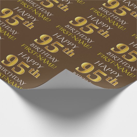 Bruin, Faux Gold "HAPPY 95th BIRTHDAY" Cadeaupapier (Hoek)