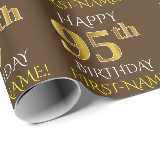 Bruin, Faux Gold "HAPPY 95th BIRTHDAY" Cadeaupapier (Rol Hoek)