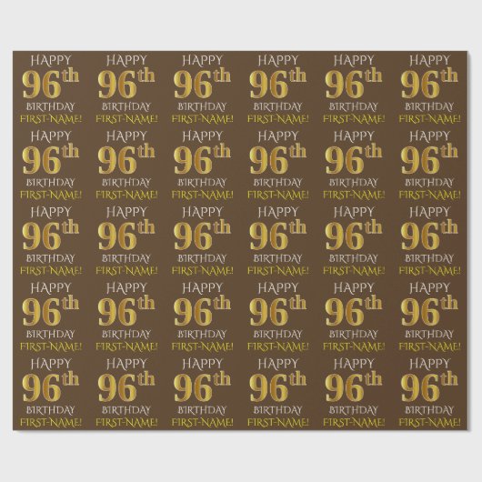 Bruin, Faux Gold "HAPPY 96th BIRTHDAY" Cadeaupapier (Vlak)