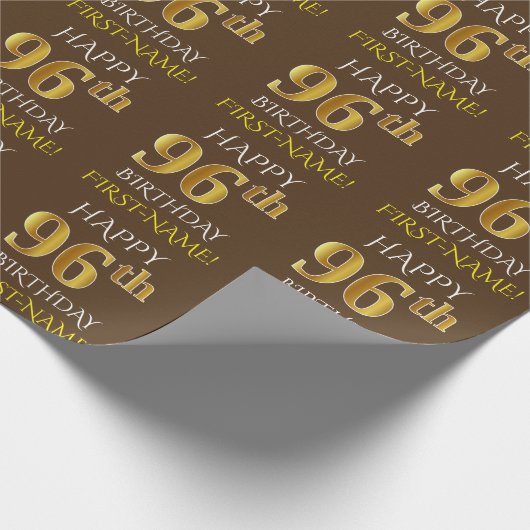 Bruin, Faux Gold "HAPPY 96th BIRTHDAY" Cadeaupapier (Hoek)