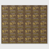 Bruin, Faux Gold "HAPPY 97th BIRTHDAY" Cadeaupapier (Vlak)